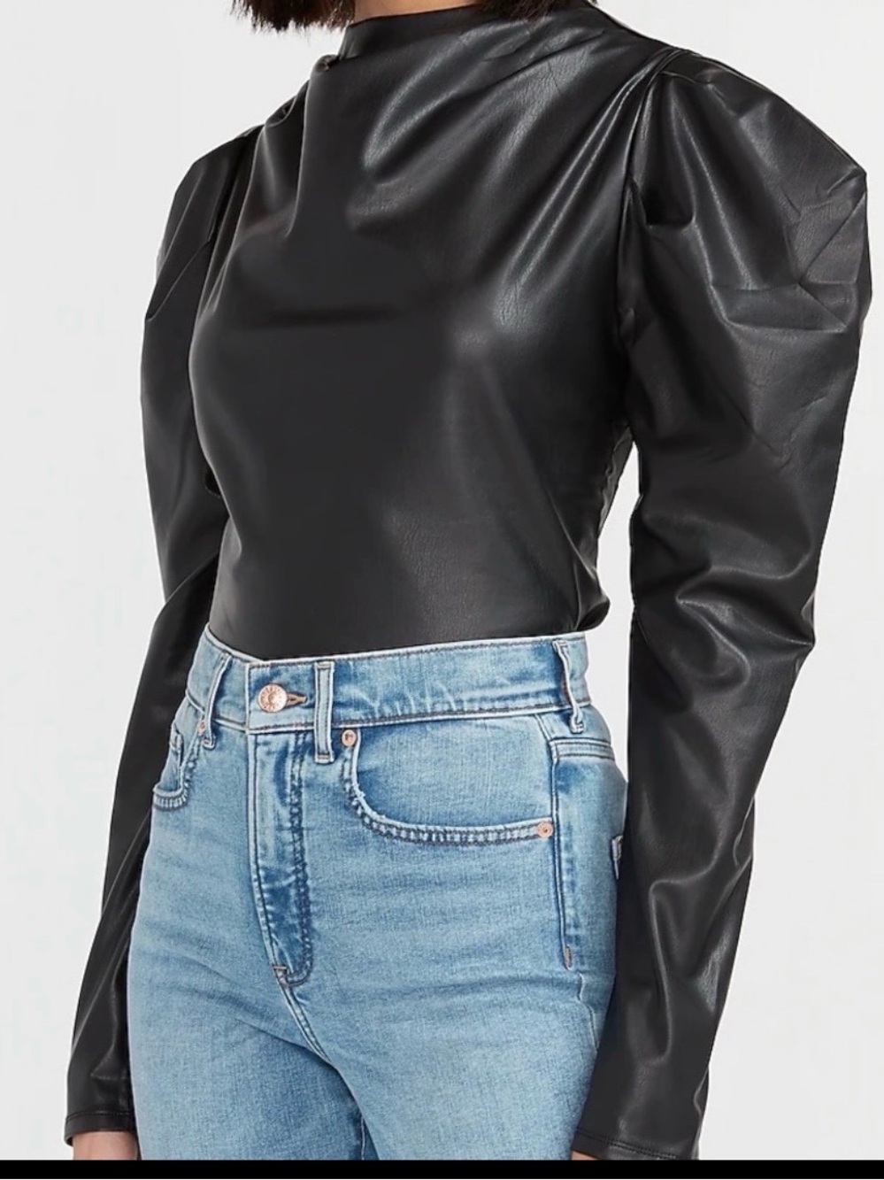 NWT Black Faux Leather Puff Sleeve Top - XL EXPRESS